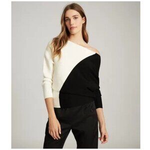 Reiss Lucy Colour Block Knitted Jumper / Medium / Black Cream Sweater